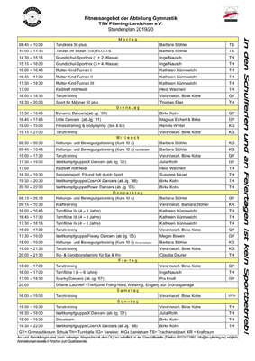 Stundenplan Abteilung Gymnastik Schuljahr 2019/2020